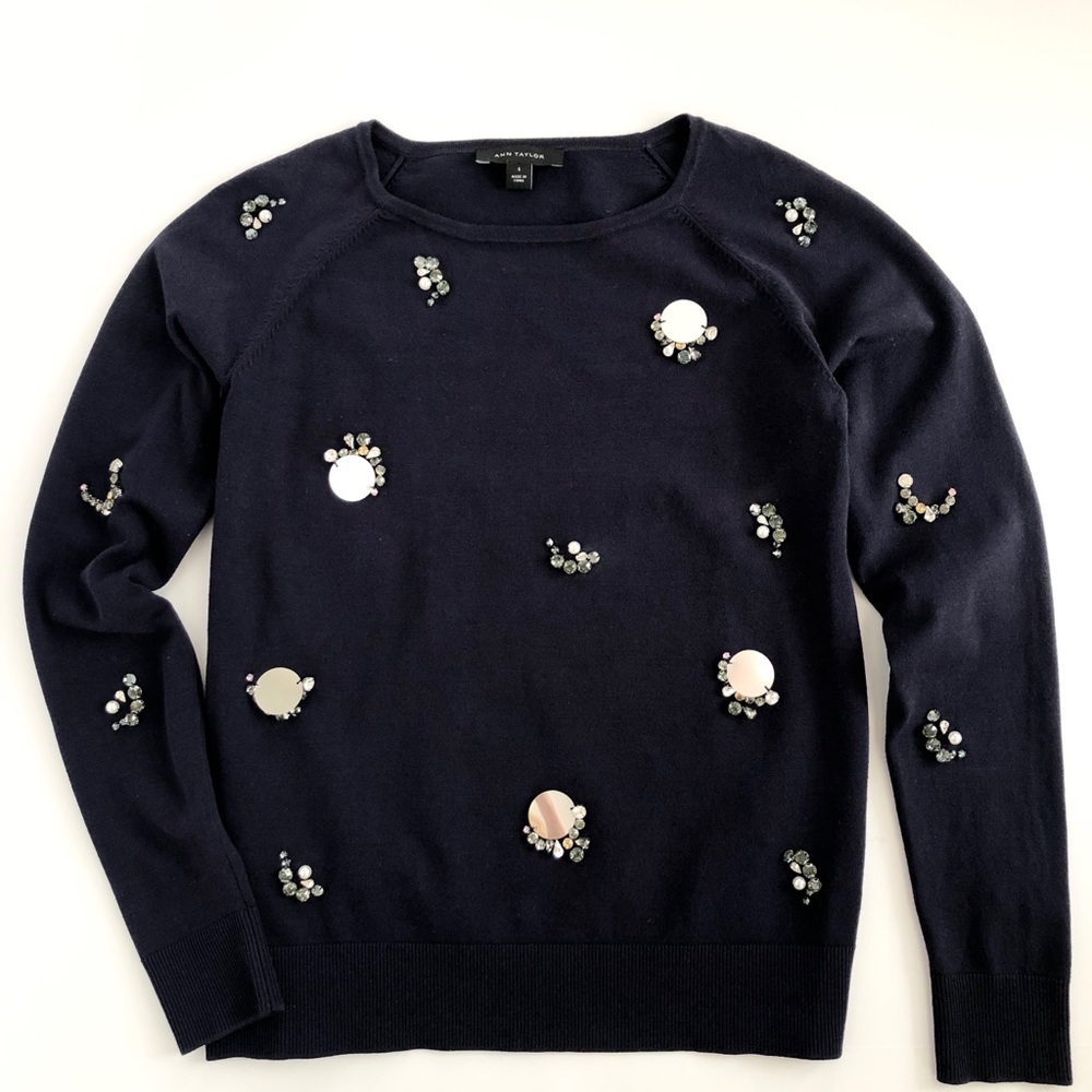 Anne Taylor Embellished Sweater (Navy)
